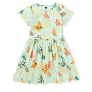 Tea Collection Girls Short Sleeve Wrap Neck Butterfly Mariposa and Flora Dress